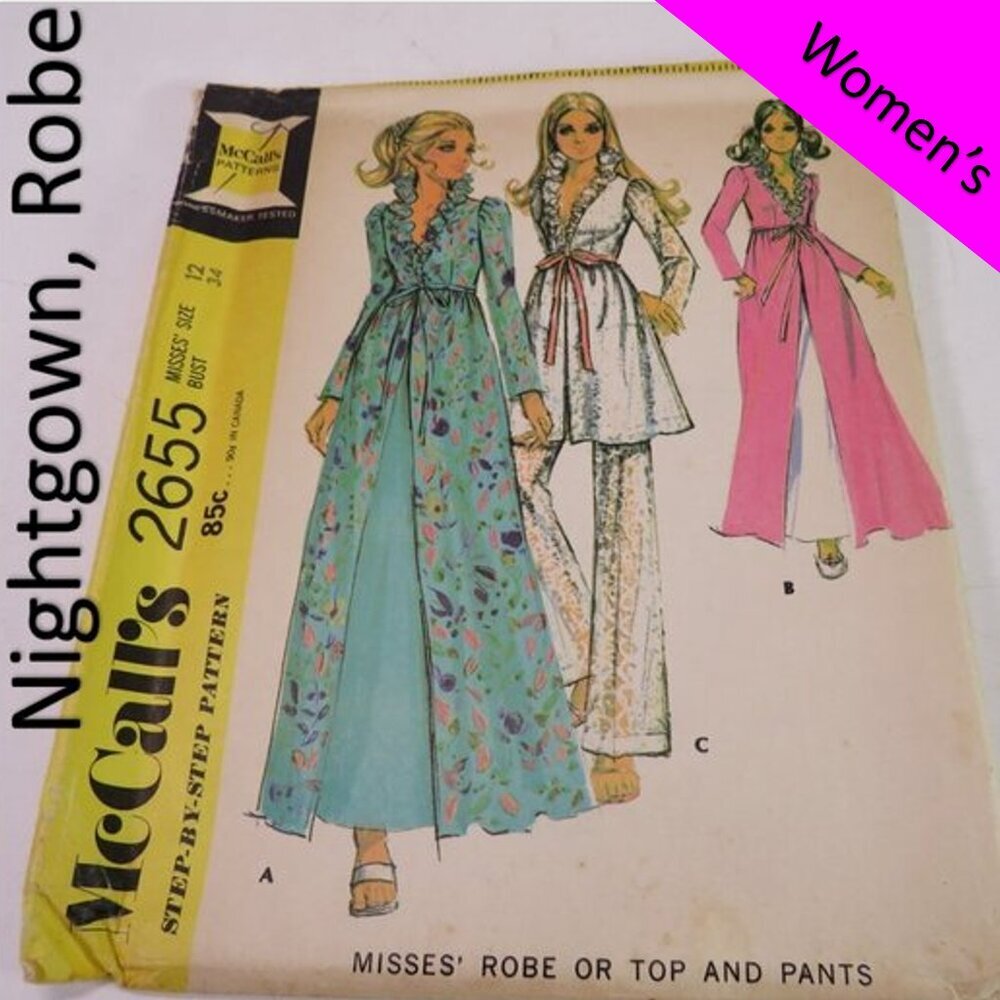McCall's 2655 sewing pattern robe, nightshirt, pants size 12